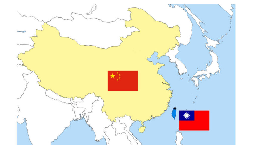 map of China and Taiwan with flags