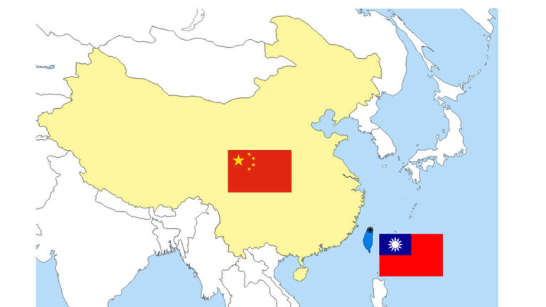 map of China and Taiwan with flags